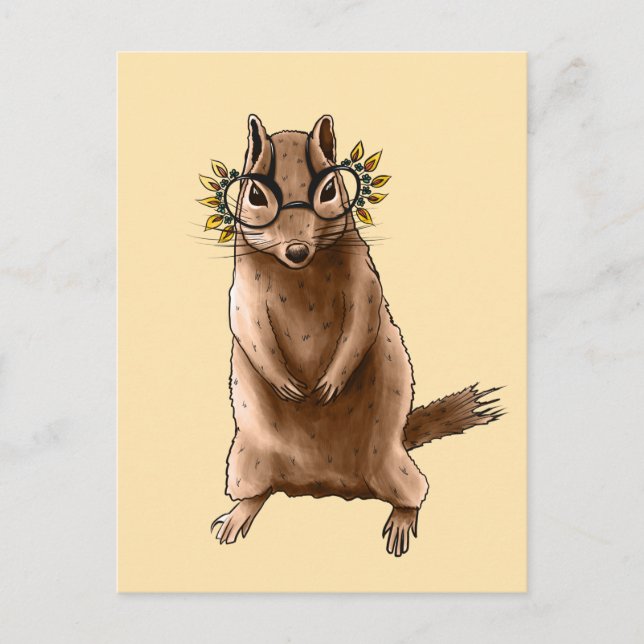 Cartão Postal Óculos Hippie de Esquilo Listrado (Frente)