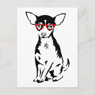 Cartão Postal Óculos vermelhos do Chihuahua hipster