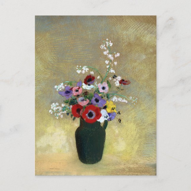 Cartão Postal Odilon Redon Large Green Vase com Flores Mistas (Frente)