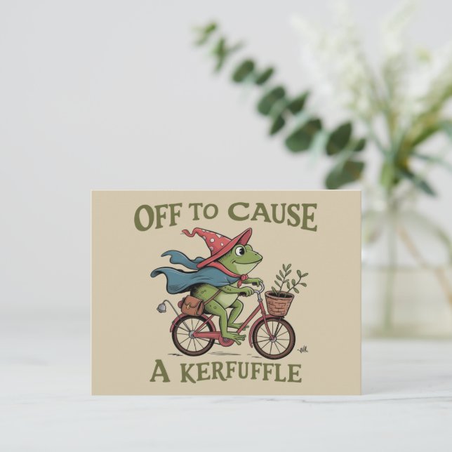 Cartão Postal Off to Cause a Kerfuffle Frog Sarcastic Funny Meme (Em pé/Frente)