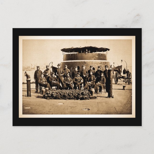 Cartão Postal Oficiais no convés do Ironclad monitoram a guerra  (Frente)