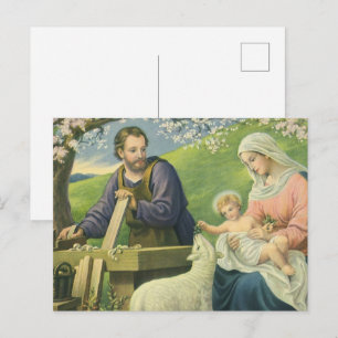 Cartão Postal Oficina de José com Maria e Menino Jesus