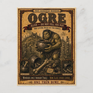 Cartão Postal Ogro, Monstro de Circo Vintage