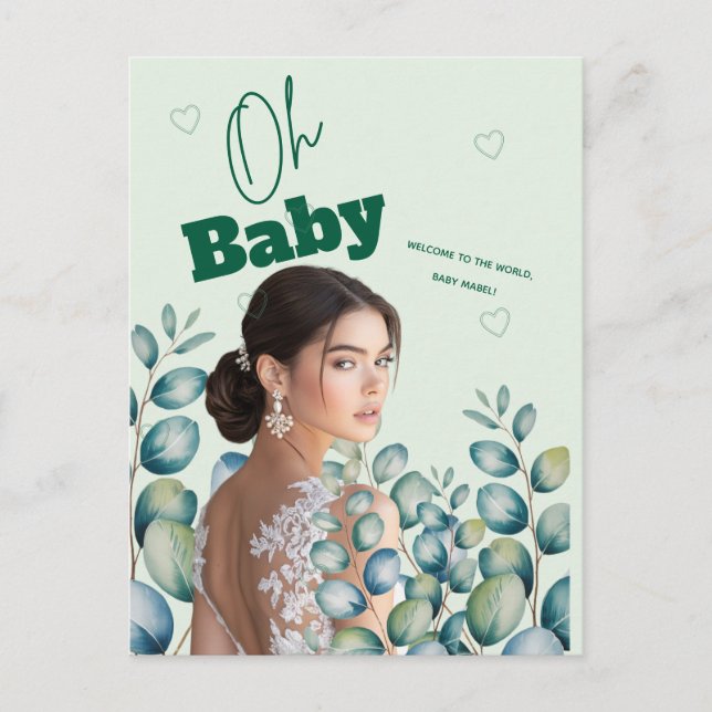 Cartão Postal Oh Baby Eucalyptus Leaves  Baby Shower (Frente)