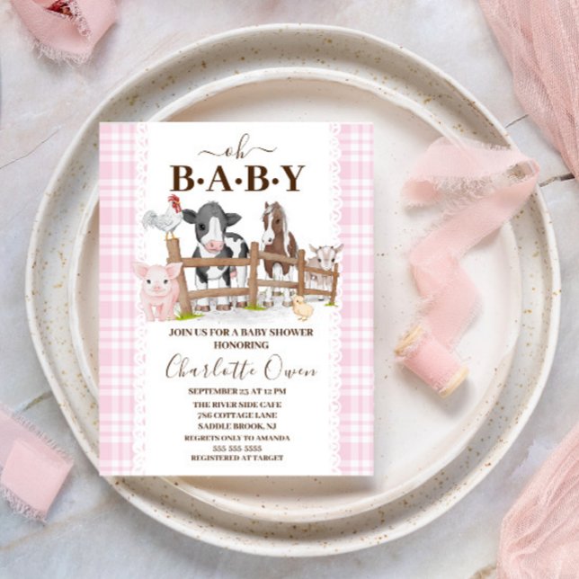 Cartão Postal Oh Baby Farm Animals Baby Shower Invitation (Criador carregado)