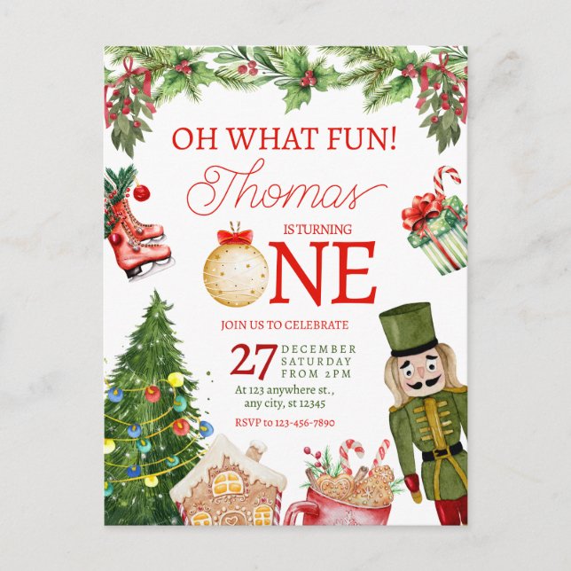 Cartão Postal Oh Que Diversão Natal Inverno Primeiro Aniversário (Frente)