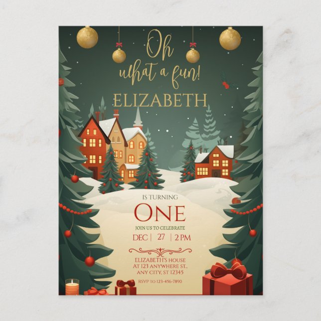 Cartão Postal Oh What Fun 1st Birthday Christmas  (Frente)