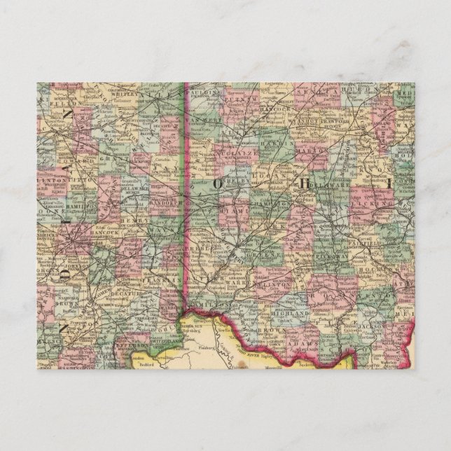 Cartão Postal Ohio, Mapa de Indiana por Mitchell (Frente)