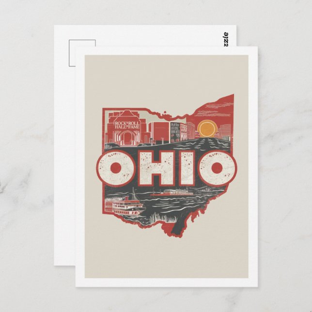Cartão Postal Ohio Retro Viagem Design Iconic Estados Unidos (Frente/Verso)