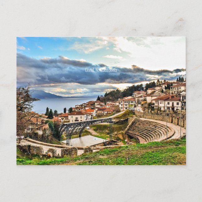 Cartão Postal Ohrid, visão panorâmica da Macedônia (Frente)