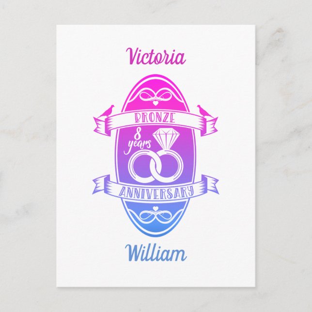 Cartão Postal Oitavo aniversário de casamento Bronze tradicional (Frente)