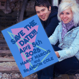 Cartão Postal Oitenta Pastéis em Blue New Wave Save-the-Date