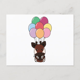 Cartão Postal Okapi Voa Com Balões Coloridos