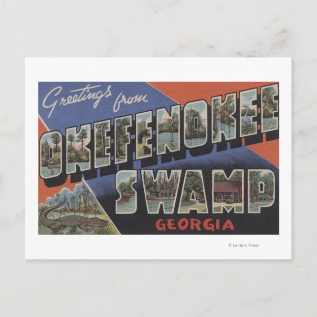 Cartão Postal Okefenokee Swamp, Georgia - Large Letter Scenes (Frente)