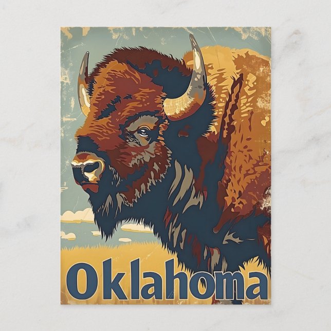 Cartão Postal Oklahoma Bison Vintage (Frente)