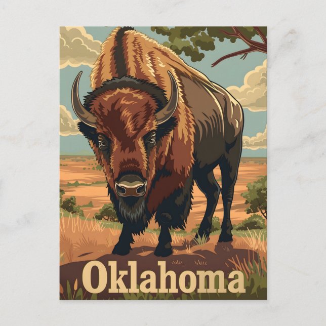 Cartão Postal Oklahoma Bison Vintage (Frente)
