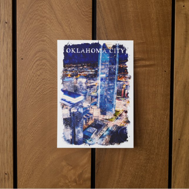 Cartão Postal Oklahoma City Night View Watercolor (oklahoma city night view postcard)