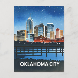 Cartão Postal Oklahoma City Night Watercolor