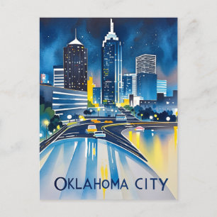 Cartão Postal Oklahoma City Night Watercolor