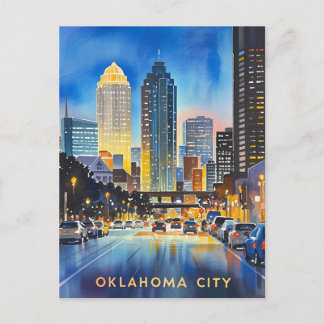 Cartão Postal Oklahoma City Night Watercolor