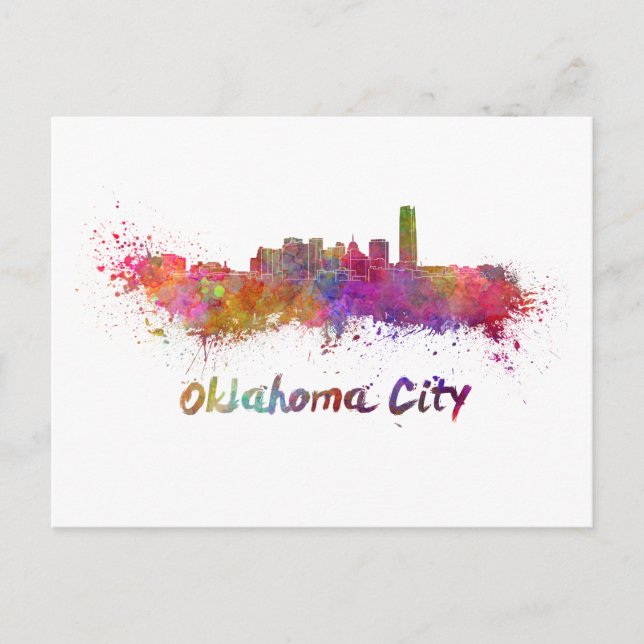 Cartão Postal Oklahoma City skyline in watercolor (Frente)