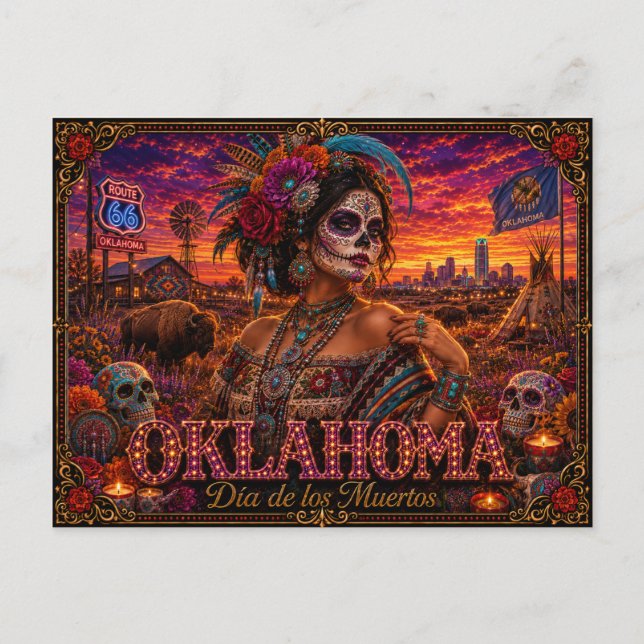 Cartão Postal Oklahoma Dia dos Mortos Retro (Frente)