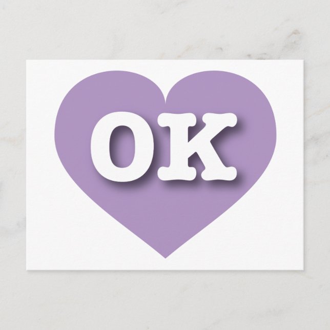 Cartão Postal Oklahoma Lavanda Heart - Eu amo OK (Frente)