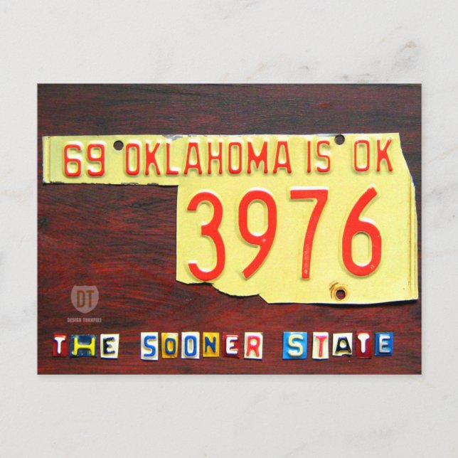 Cartão Postal Oklahoma License Plate Map Postcard (Frente)