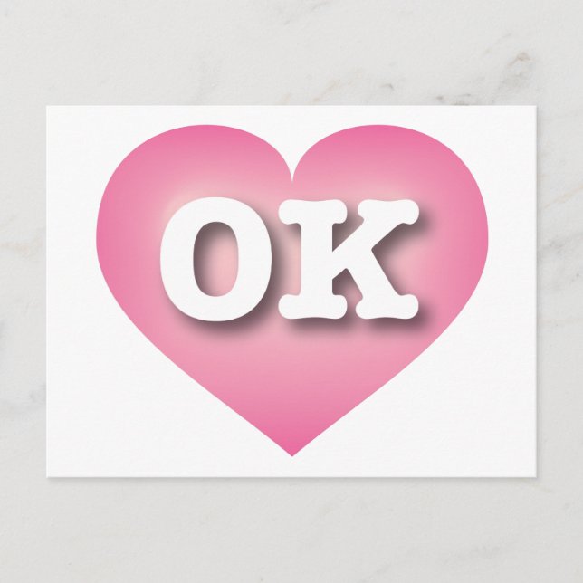 Cartão Postal Oklahoma Pink Fade Heart - Eu amo OK (Frente)