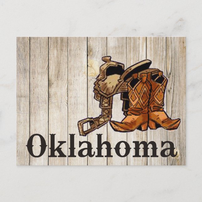 Cartão Postal Oklahoma Saddle e Boots Wooden Wall (Frente)