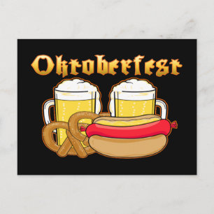 Cartão Postal Oktoberfest Beer Bratwurst Pretzel