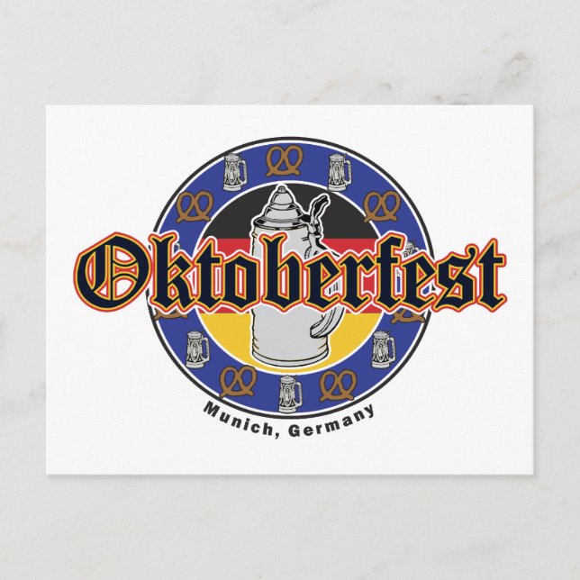Cartão Postal Oktoberfest Beer e Pretzels (Frente)