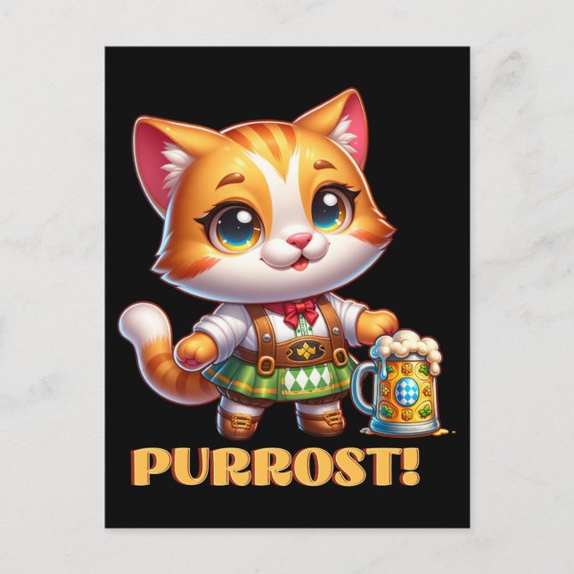 Cartão Postal Oktoberfest Cat Prost! (Frente)