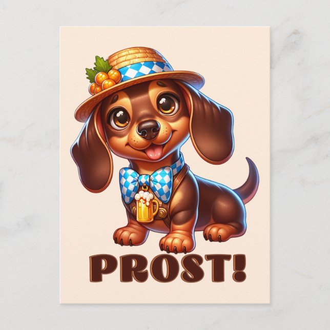 Cartão Postal Oktoberfest Dachshund Prost! (Frente)