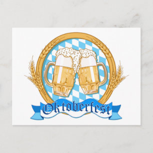 Cartão Postal Oktoberfest Label Design com Óculos De Cerveja