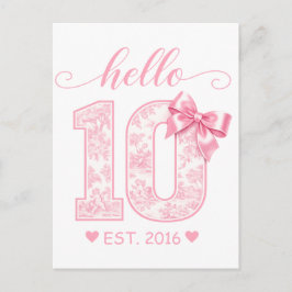 Cartão Postal Olá 10 Aniversário | Rosa Olá 10 Ano Personalizado