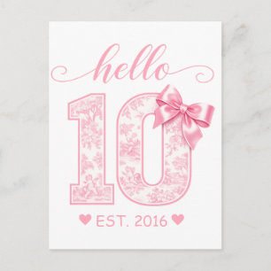 Cartão Postal Olá 10 Aniversário Rosa Olá 10 Ano Personalizado