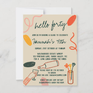 Cartão Postal Olá 40 Quarenta Almoço de Aniversário da Vinícola 