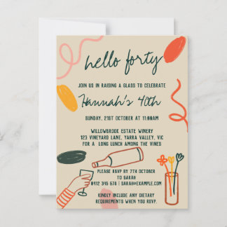 Cartão Postal Olá, 40, quarenta e setes, aniversário do almoço