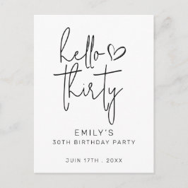 Cartão Postal Olá Aniversário Trinta Minimal Preto Branco Modern