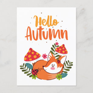 Cartão Postal Olá Autumn Cux Fox Fall Season