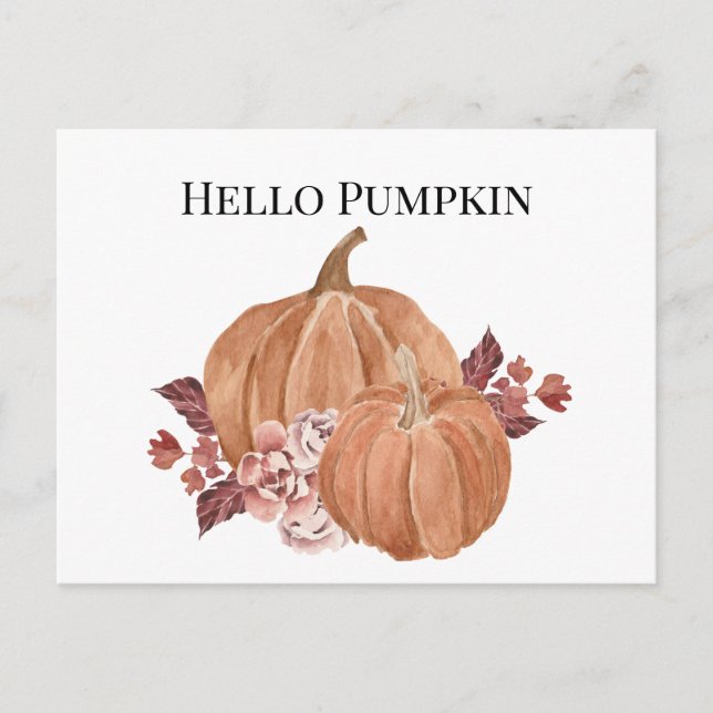 Cartão Postal Olá Autumn Pumpkin Watercolor (Frente)