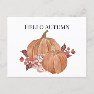 Cartão Postal Olá Autumn Pumpkin Watercolor