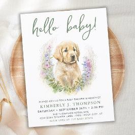 Cartão Postal Olá Bebê Cachorro Moderno Sage Chá de fraldas Verd