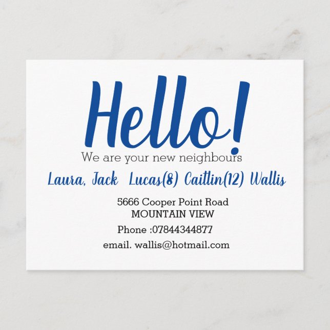 Cartão Postal Olá, conheça os vizinhos (Frente)