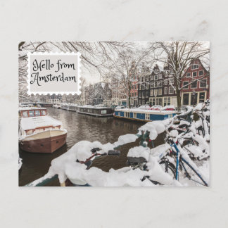Cartão Postal Olá de Amsterdam Winter Snow na cidade