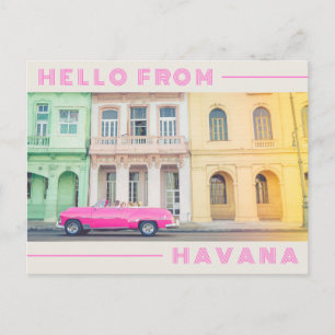 Cartão Postal Olá de Havana Retro Pink Car & Arquitetura