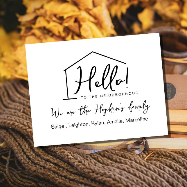 Cartão Postal Olá, editável Somos novos ao posto de vizinhança (Criador carregado)