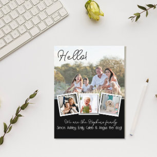 Cartão Postal Olá editável Somos novos para a foto do bairro