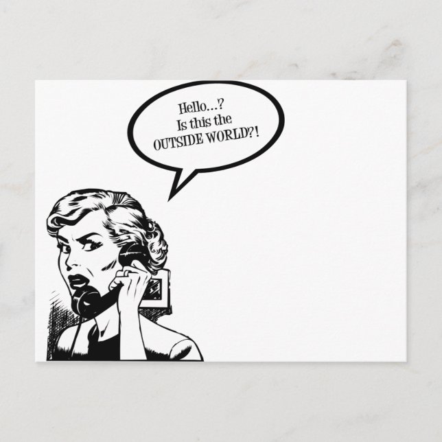 Cartão Postal Olá? Este É O MUNDO EXTERIOR?! Parteira retrô (Frente)